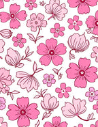 Pink Floral Pattern With Outline Accents Rug