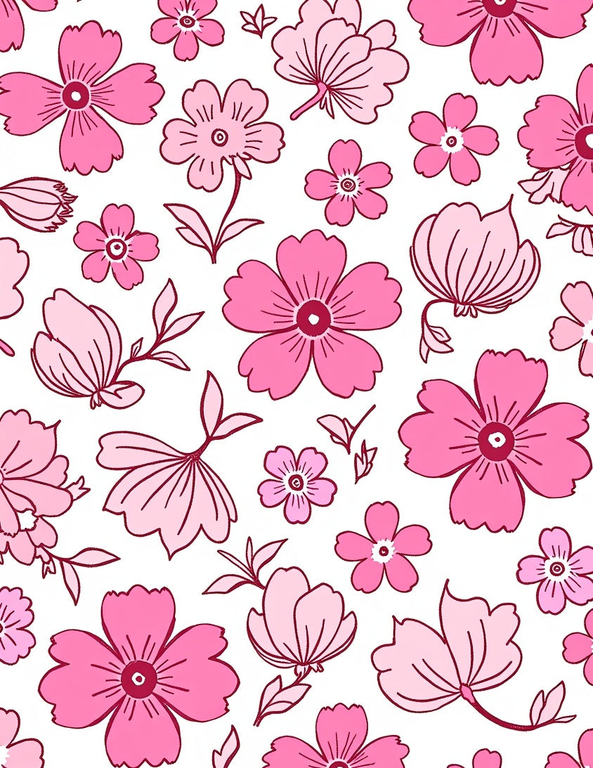 Pink Floral Pattern With Outline Accents Rug