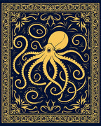 Navy Yellow Octopus Ornamental Pattern Rug