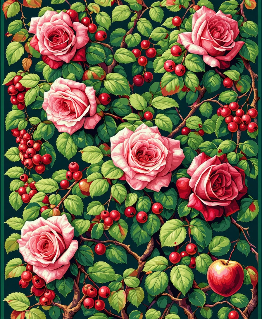 Rose Berry Garden Pattern Rug