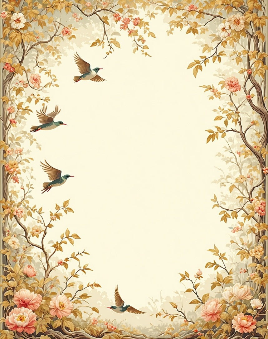 Vintage Floral Birds Garden Pattern Rug