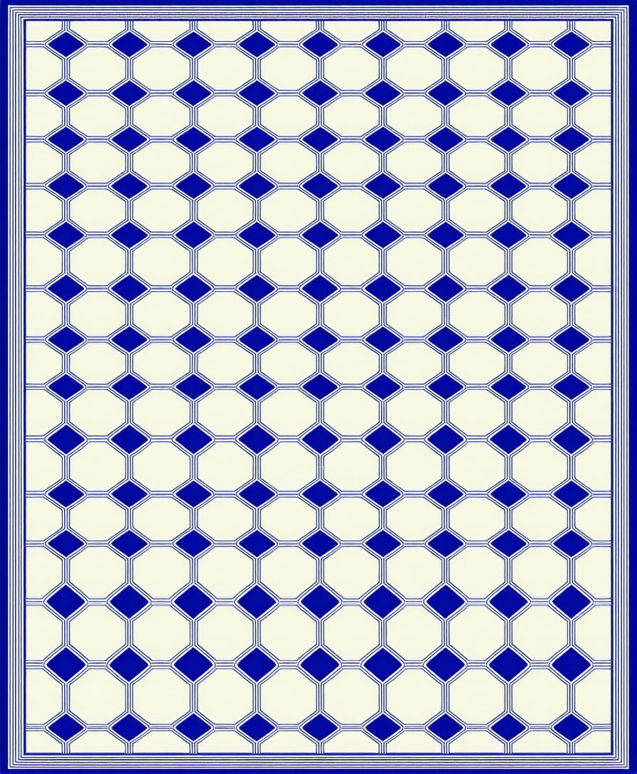 Classic Blue Geometric Lattice Pattern Rug