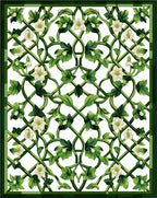 Green Vine White Flower Pattern Rug