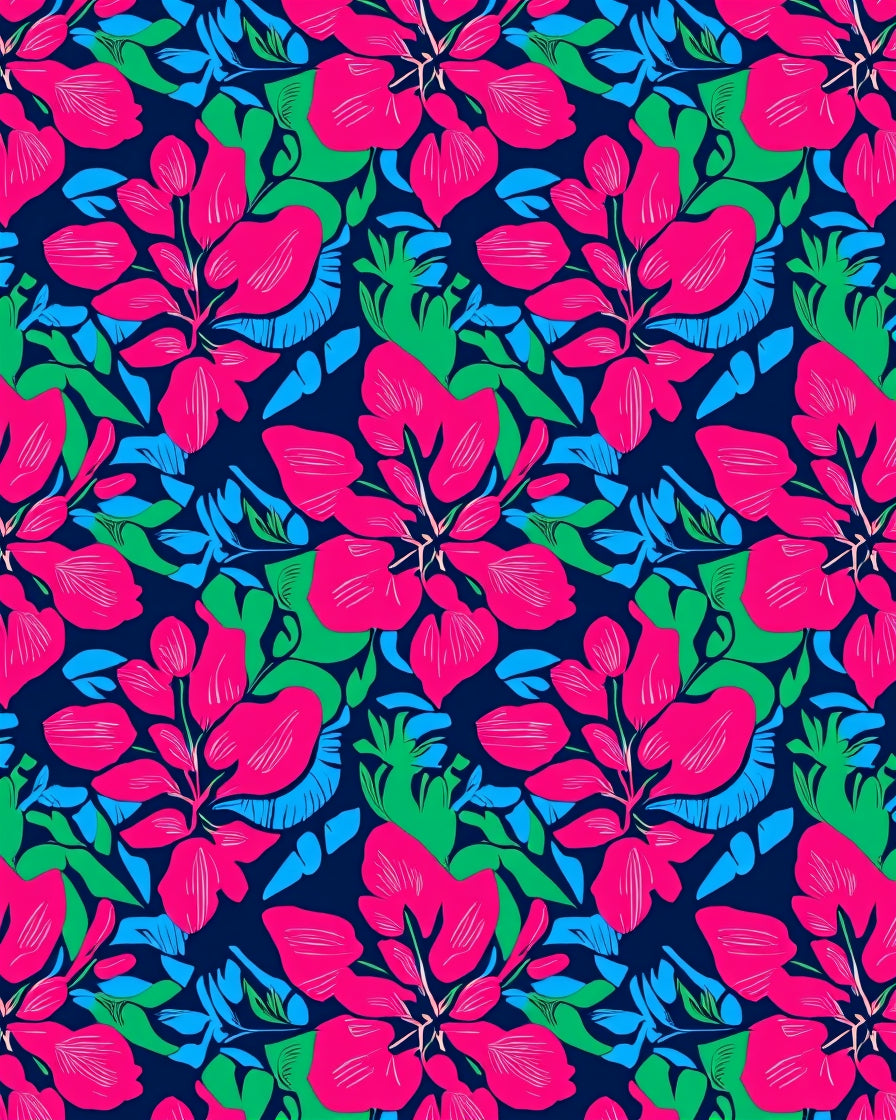 Vibrant Pink and Green Floral Pattern Rug