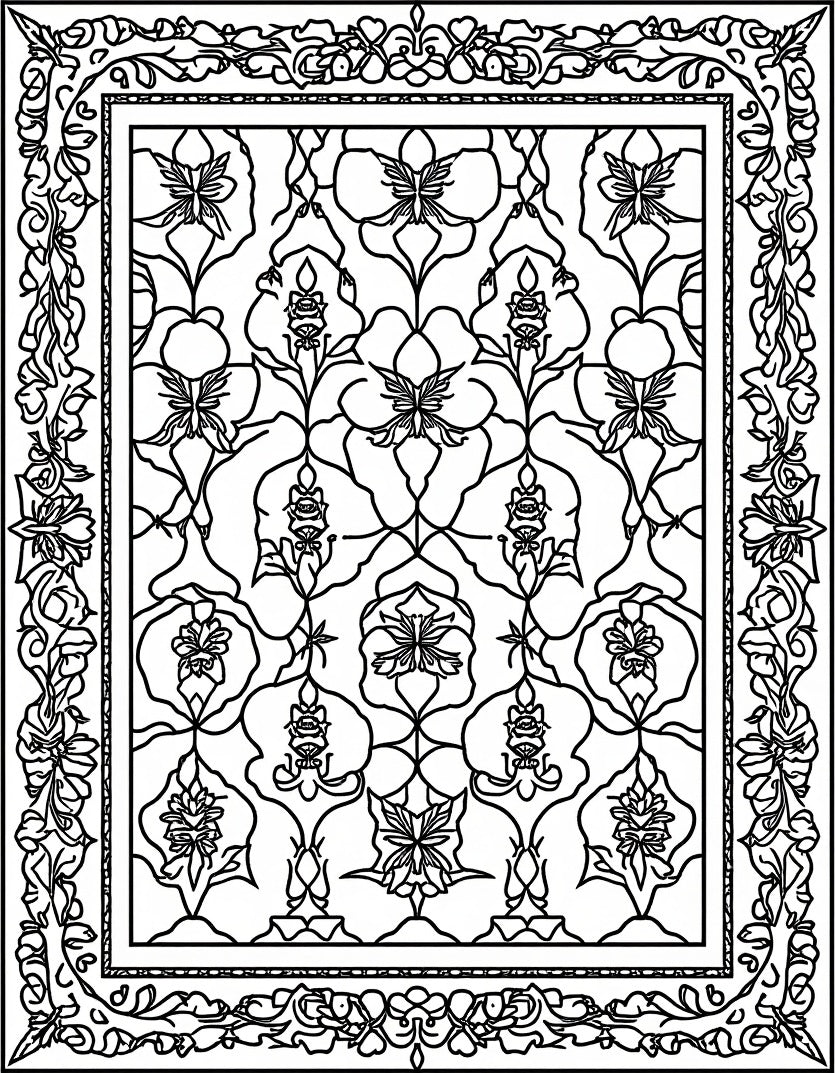 Floral Symmetry Traditional Rug Design Rug
