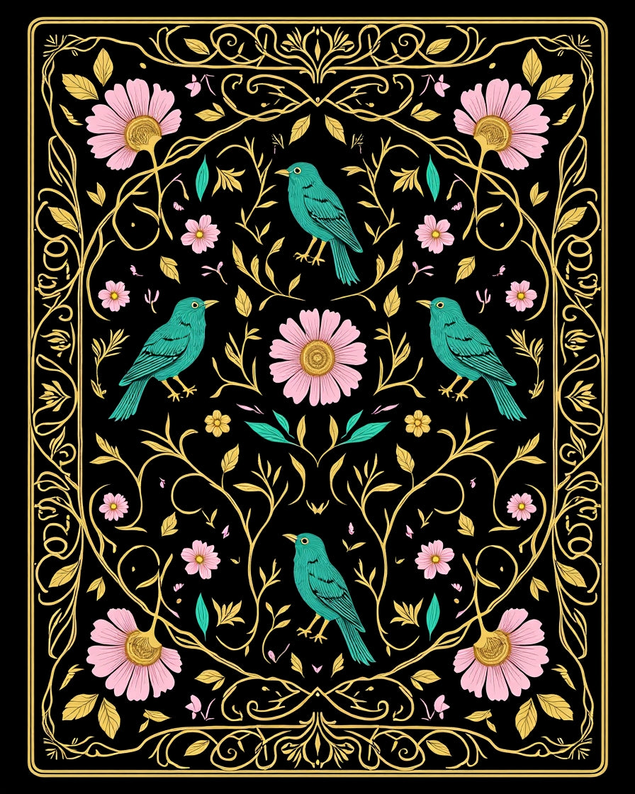 Birds Flowers Art Nouveau Rug