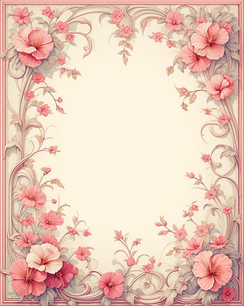 Elegant Pink Floral Scrollwork Design Rug