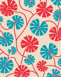 Red Blue Floral Vine Pattern Rug