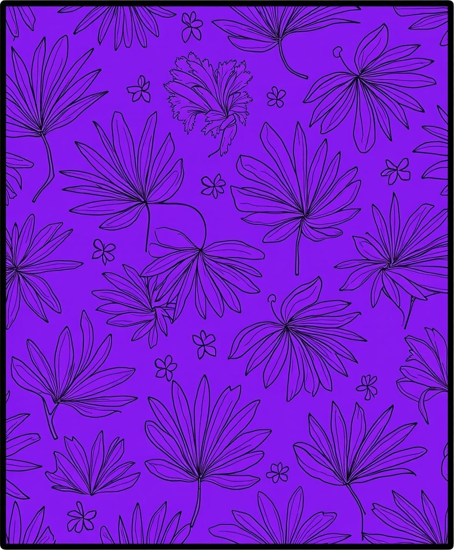 Vibrant Purple Leafy Tropical Pattern Rug