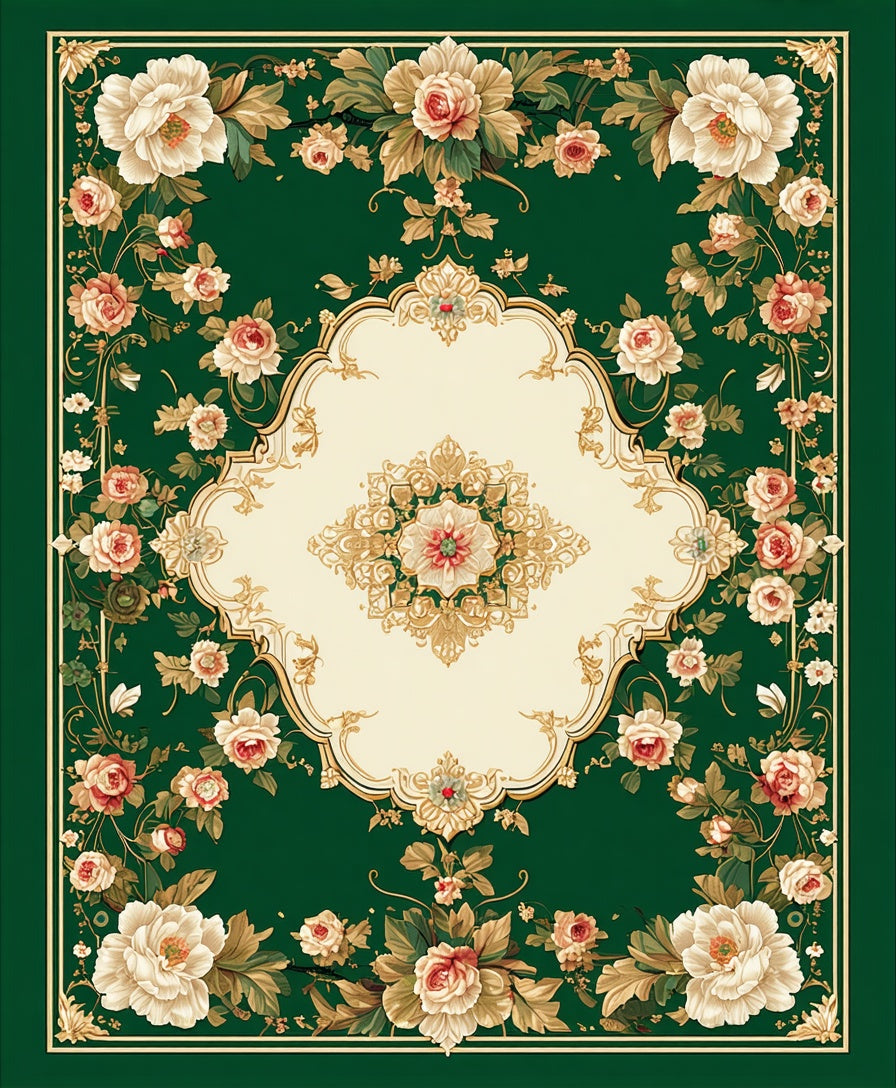 Floral Scrollwork Motif Rug