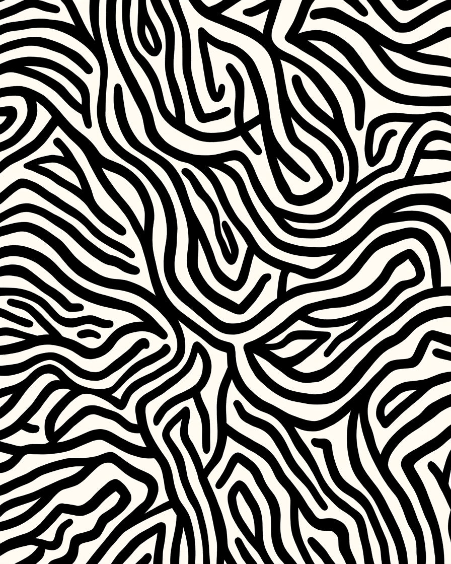 Abstract Black White Maze Design Rug