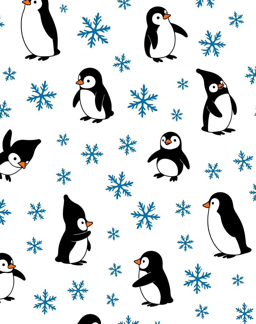 Playful Penguin Snowflakes Winter Scene Rug