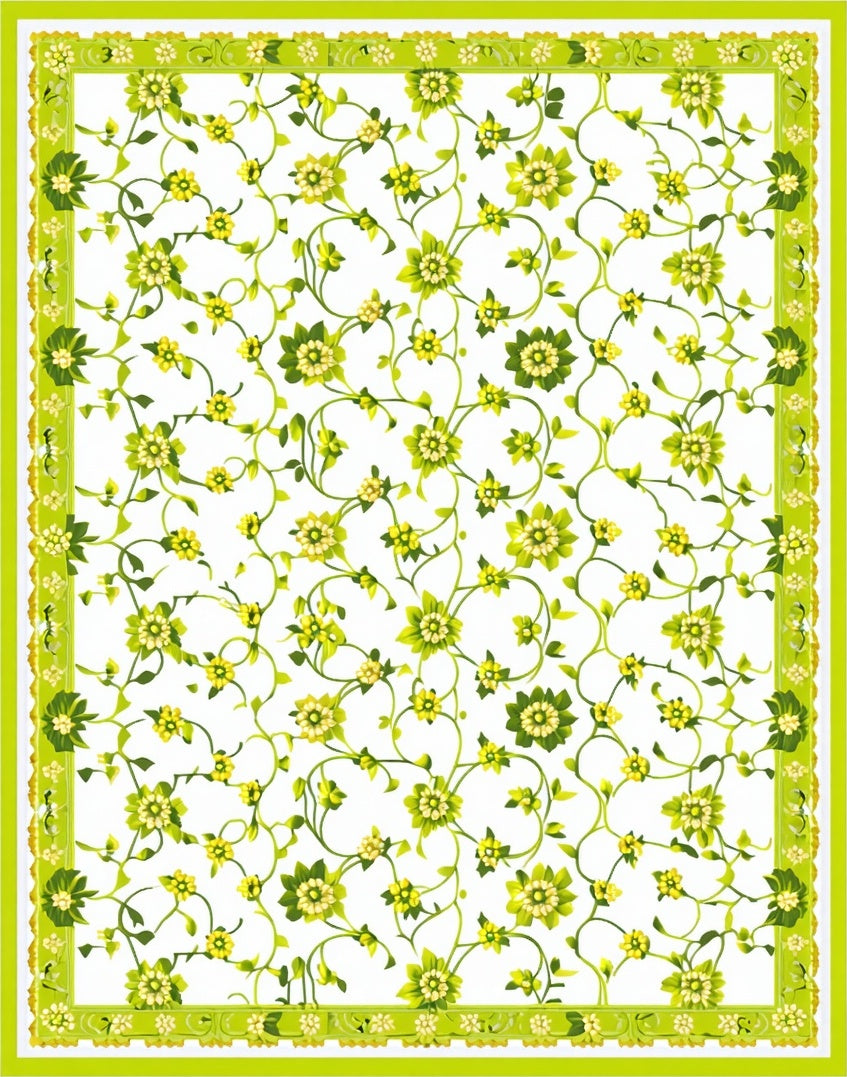 Delicate Green Floral Vine Pattern Rug