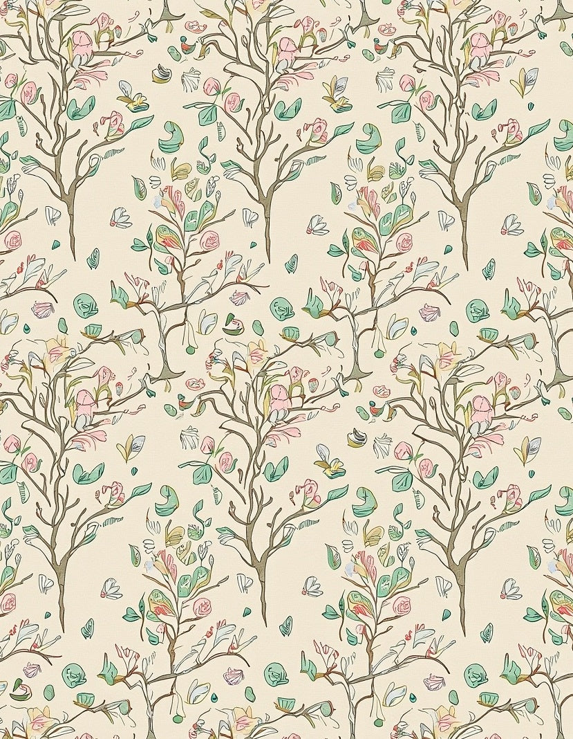 Whimsical Tree Flower Sketch Pattern Rug