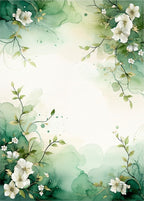 Green Watercolor Floral Vine Design Rug
