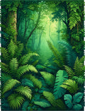 Lush Forest Green Fern Pattern Rug