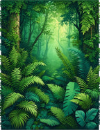 Lush Forest Green Fern Pattern Rug