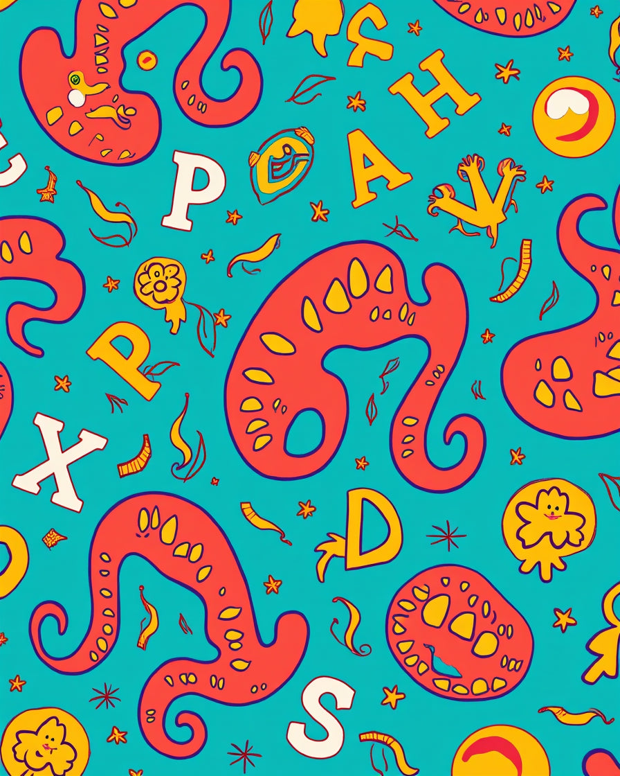 Whimsical Alphabet Tentacle Motif Rug