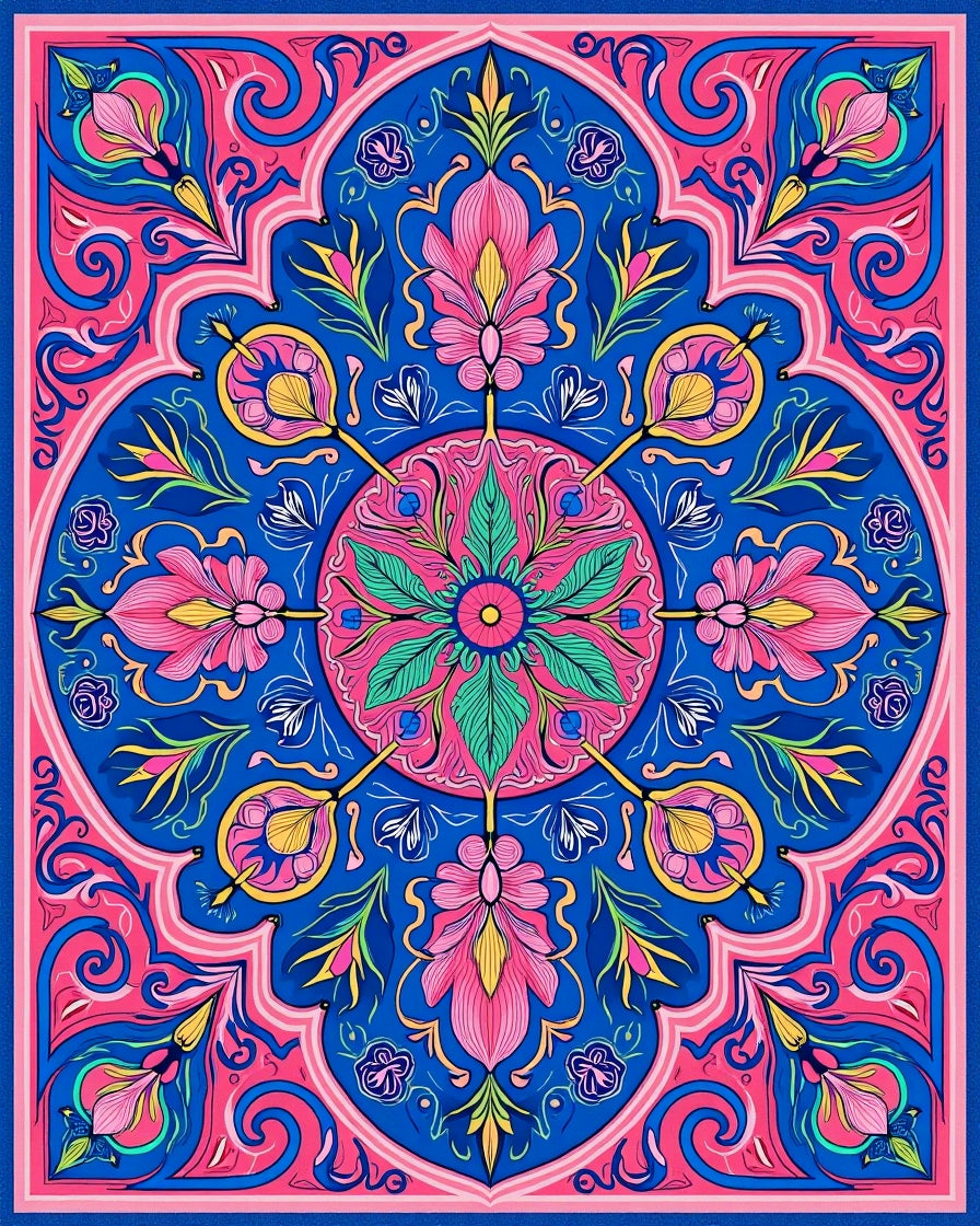Vibrant Floral Mandala Pattern Design Rug