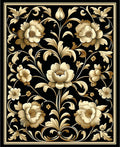 Ornate Floral Swirls Black Gold Rug