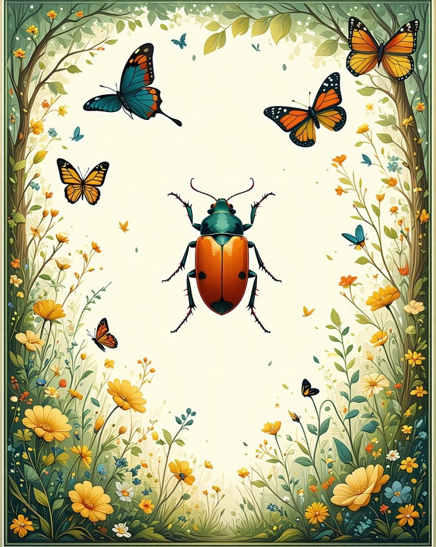 Whimsical Garden Bug Butterfly Pattern Rug