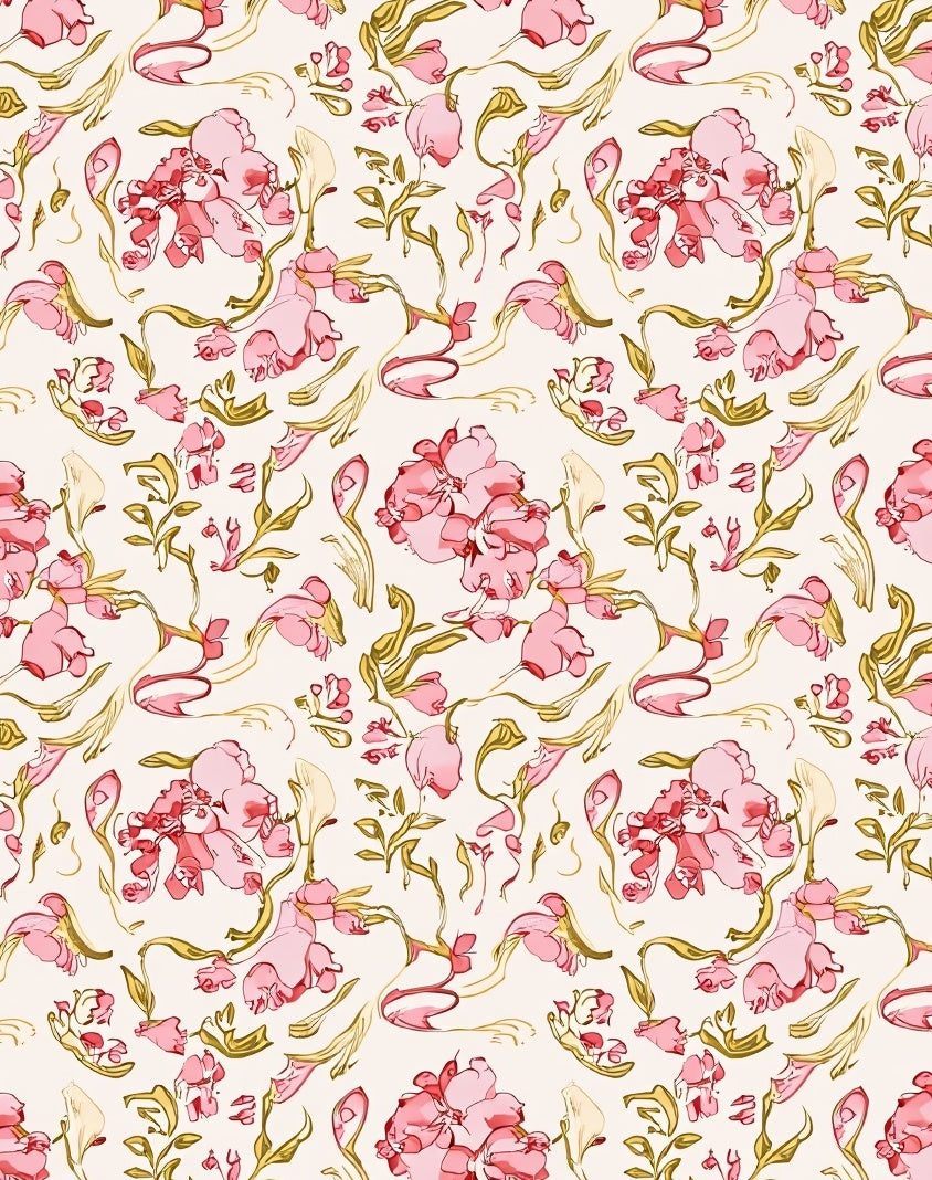 Whimsical Pink Floral Swirl Pattern Rug