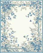 Blue Floral Vines With Butterflies Design Rug