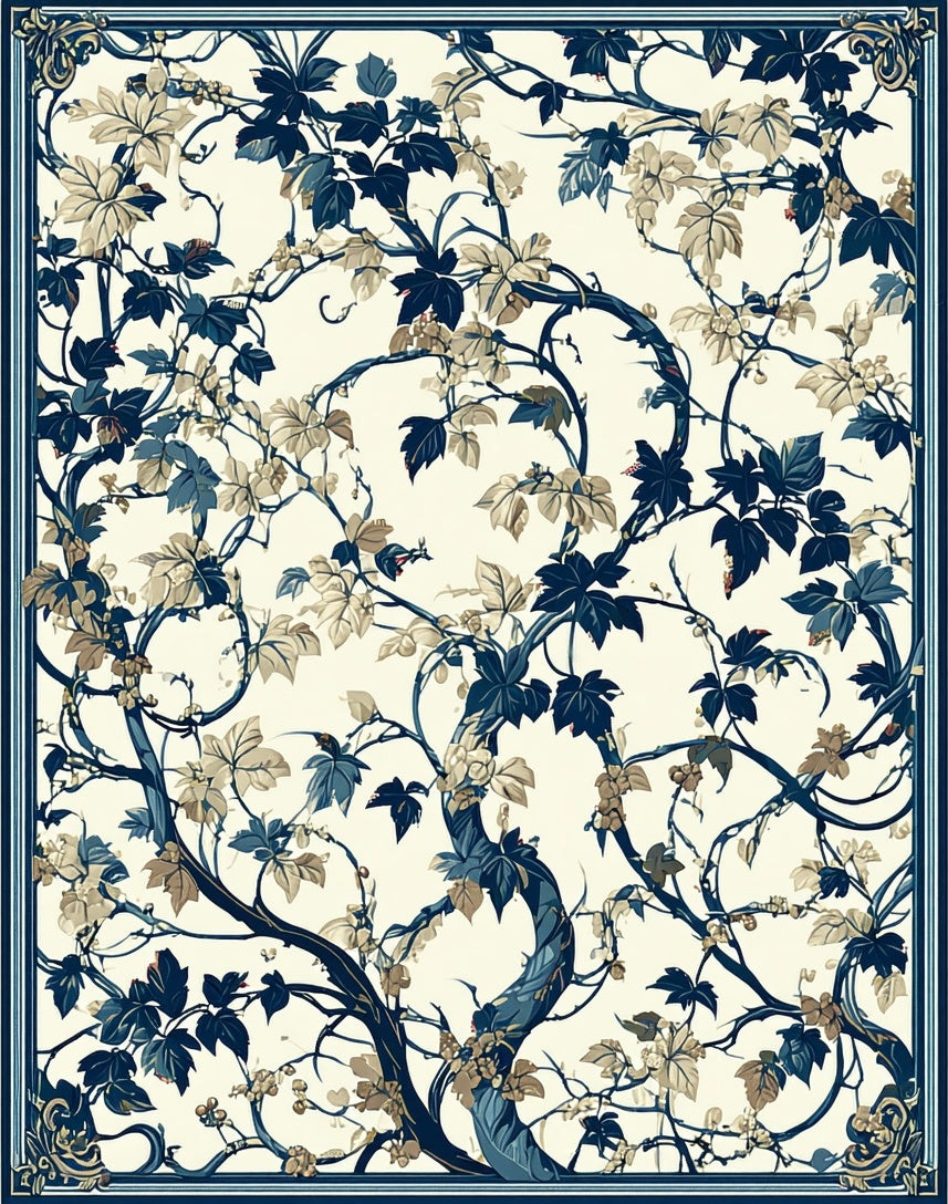 Vineyard Botanical Cream Navy Rug