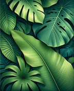 Lush Green Tropical Leaf Pattern Rug