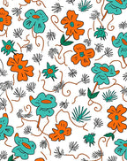 Playful Floral Pattern With Orange And Teal Rug