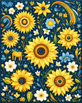 Bright Yellow Sunflowers Blue Floral Print Rug