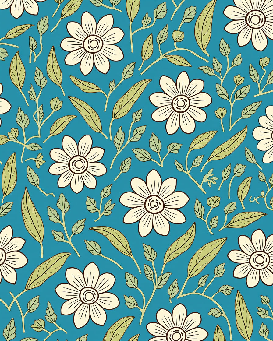 Cream and Green Floral Botanical Motif Rug