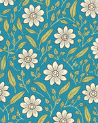 Cream and Green Floral Botanical Motif Rug