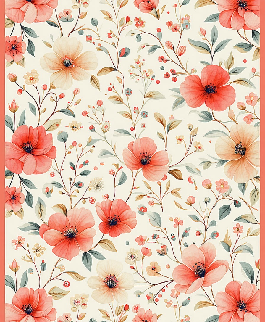 Coral Floral Vine Pattern Rug
