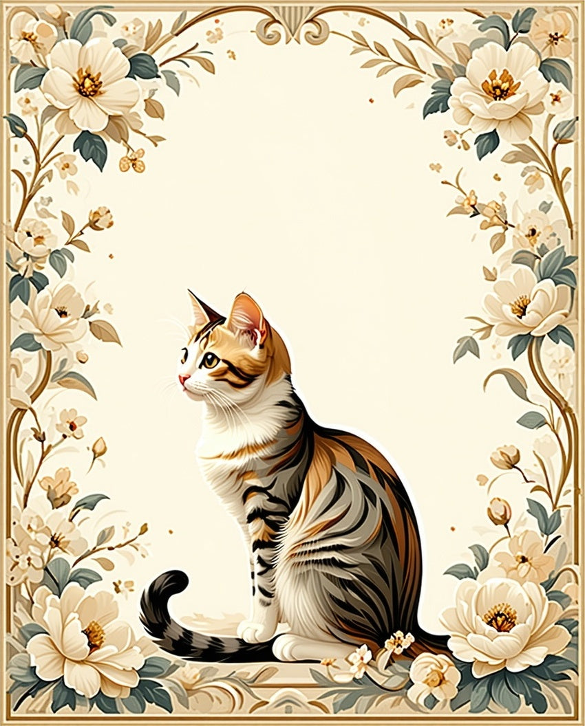 Floral Cat Archway Cream and Gold Rug