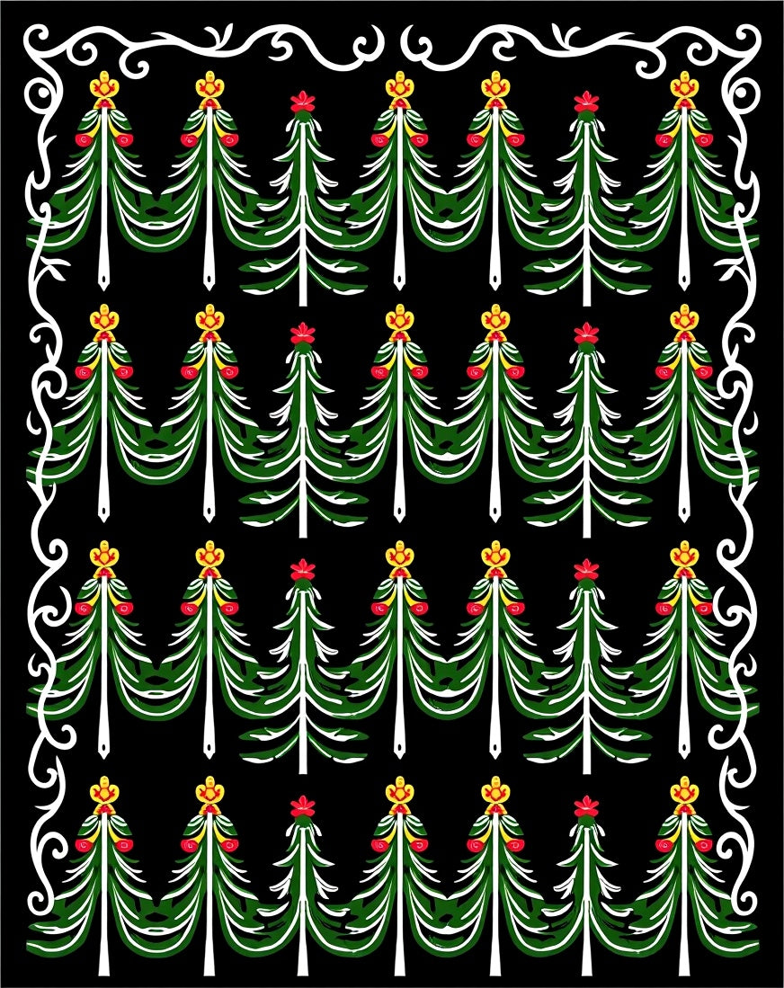 Christmas Tree Red Yellow Garland Rug