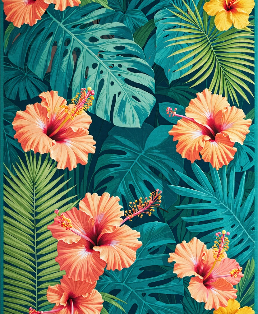 Tropical Hibiscus 3 Leaf Pattern Rug