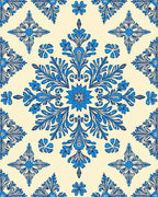 Ornate Floral Damask Blue Pattern Rug