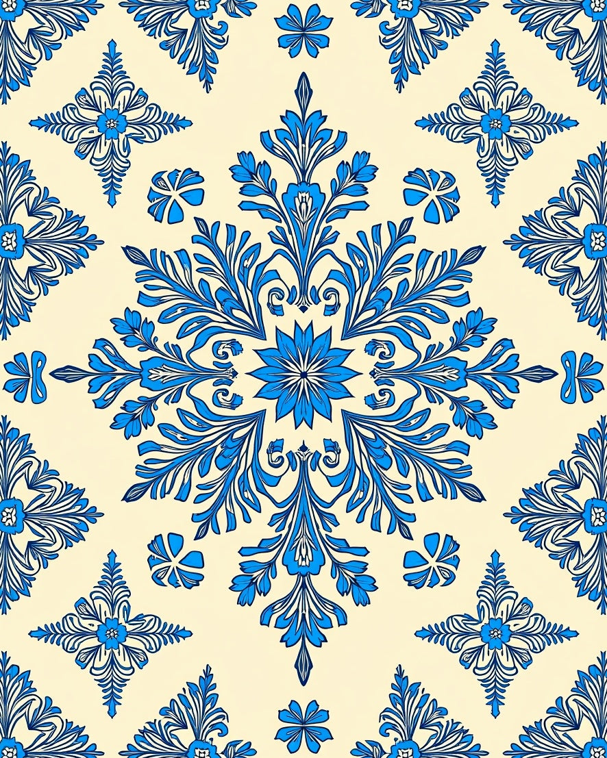 Ornate Floral Damask Blue Pattern Rug