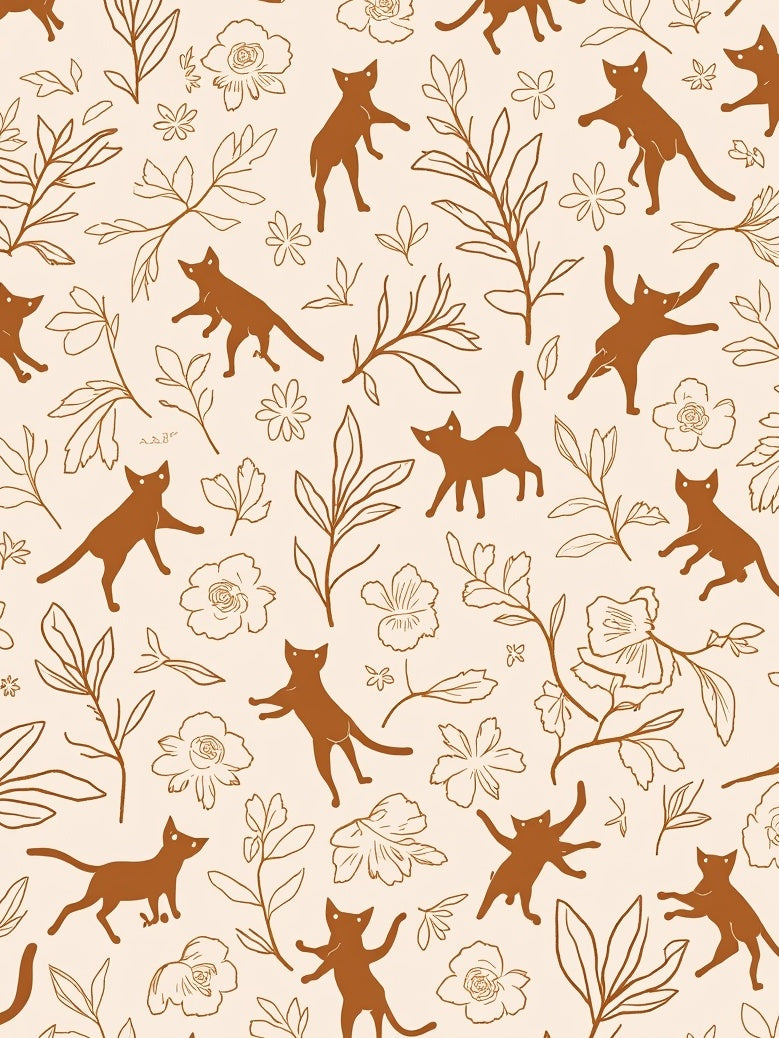 Whimsical Cat Flower Nature Pattern Rug