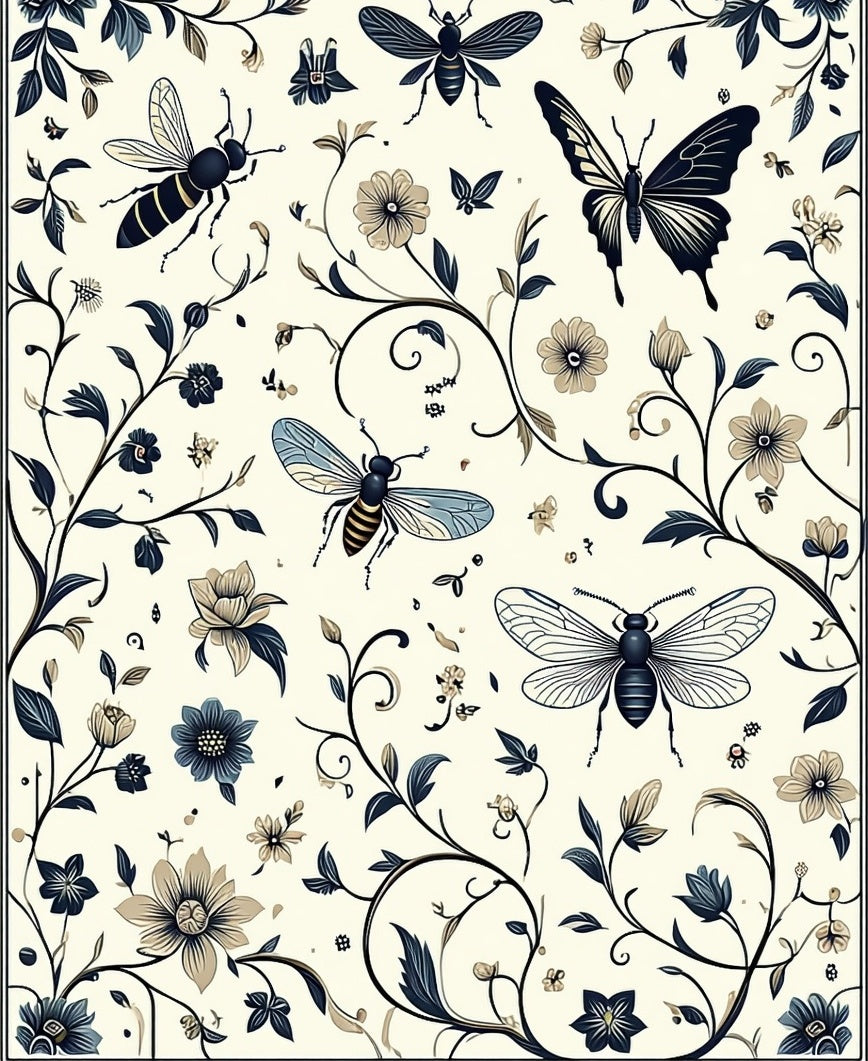 Botanical Insect Floral Pattern Design Rug