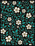 Dark Floral White Outline Pattern Rug