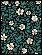 Dark Floral White Outline Pattern Rug