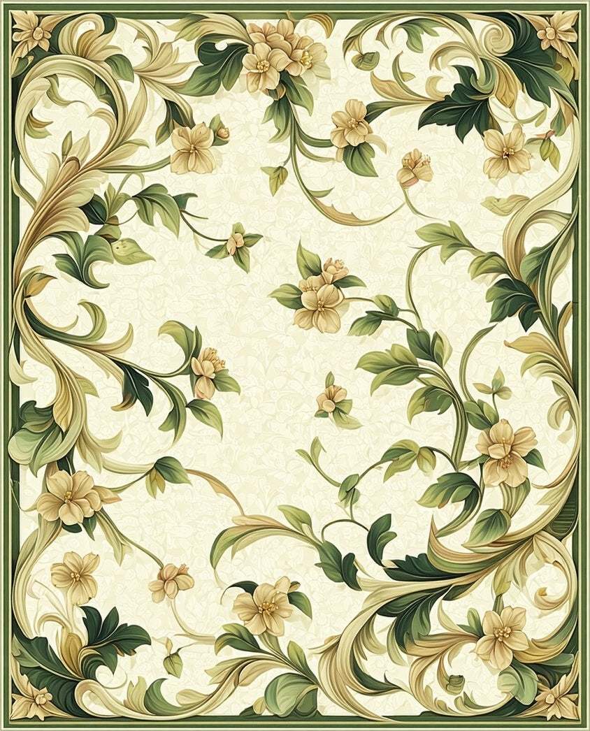 Vintage Floral Vines Botanical Design Rug