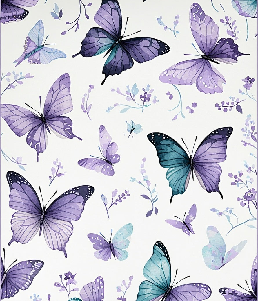 Purple Butterfly Watercolor Garden Design Rug