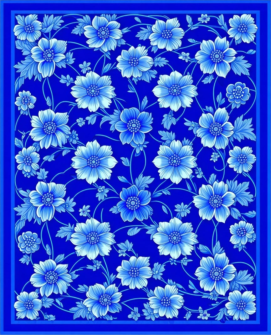 Blue Floral Vintage Scrollwork Rug