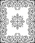 Ornate Black Scrollwork Medallion Border Rug