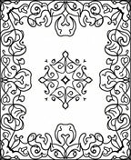 Ornate Black Scrollwork Medallion Border Rug