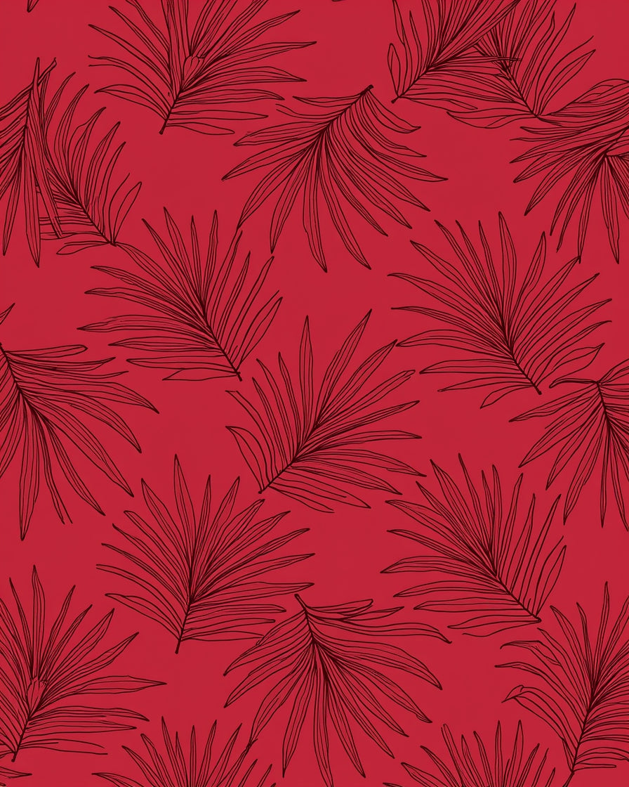 Bold Red Palm Leaf Pattern Design Rug