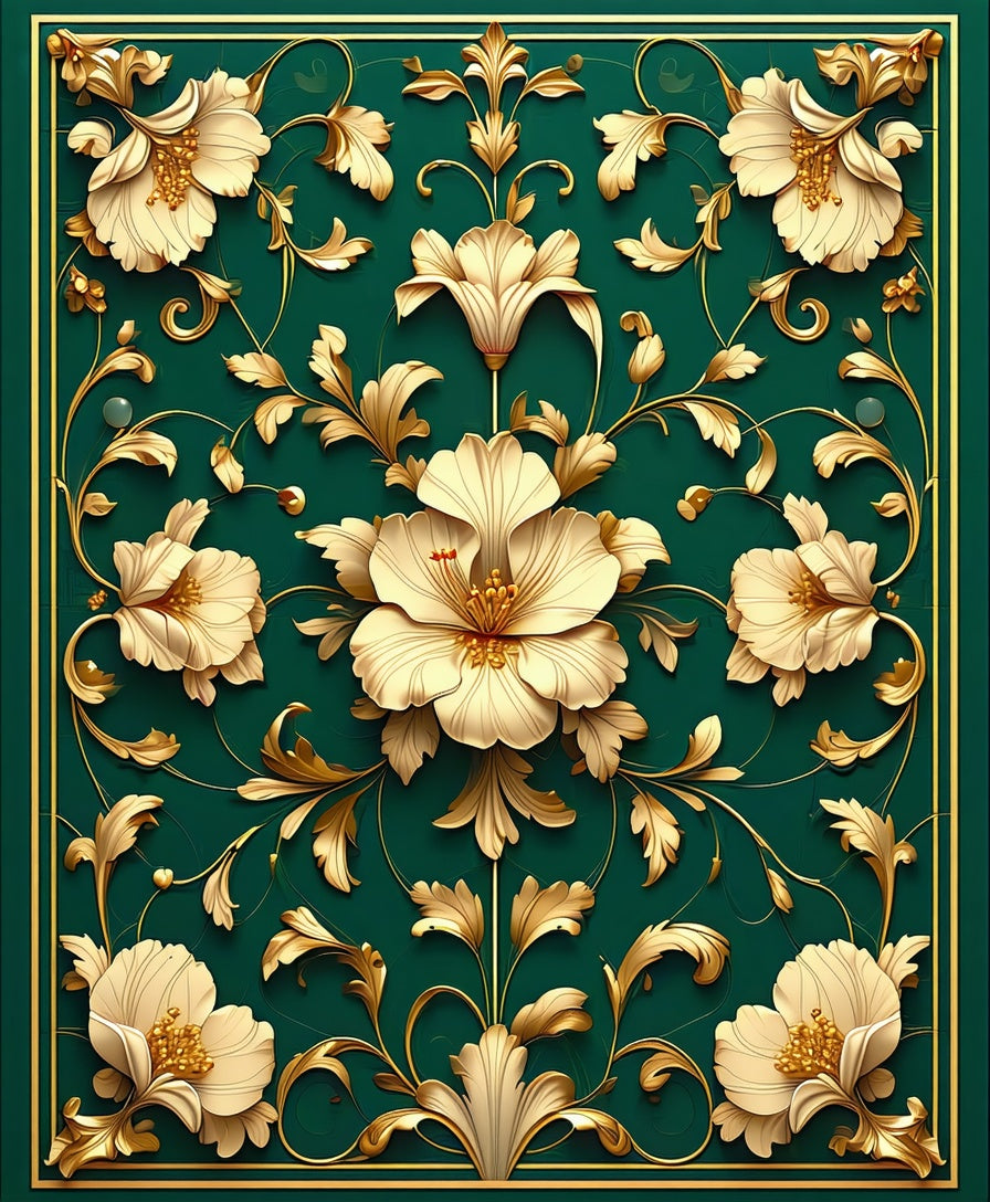 Ornate Gold Floral Embossed Rug